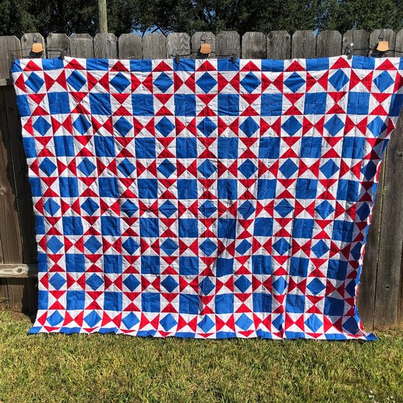 Vintage Handmade Quilt Top Patriotic Patchwork
